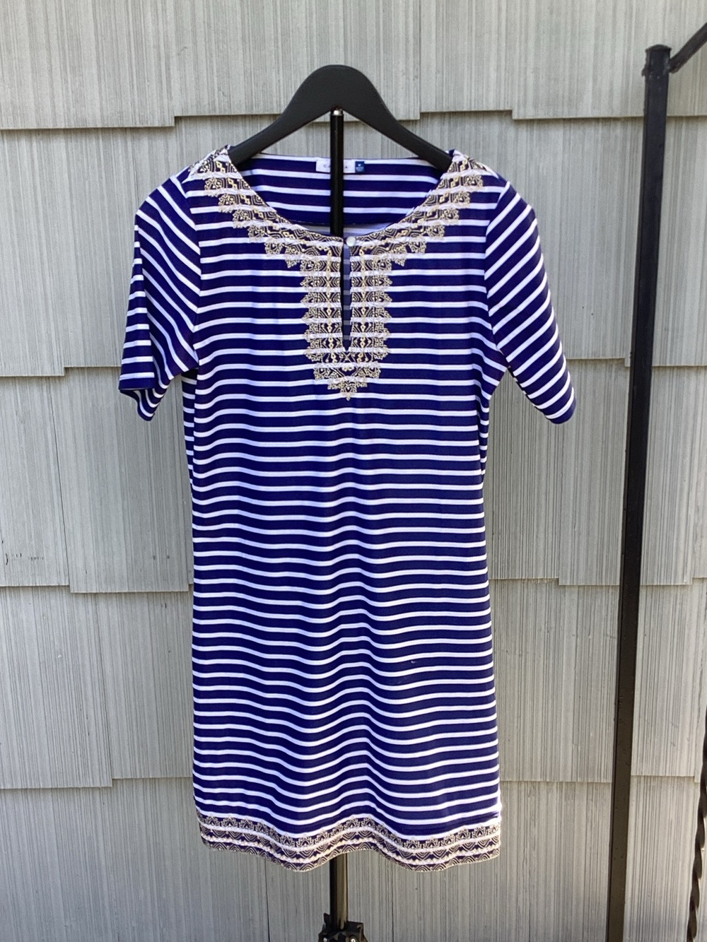 Cabana Life Navy & White Striped Embellished Coverup